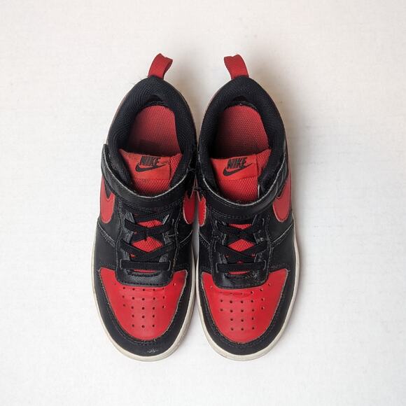 Nike Court Borough Low 2 Leather Sneakers Size 13.5C Black Red Shoes BQ5451-007 - Picture 2 of 8